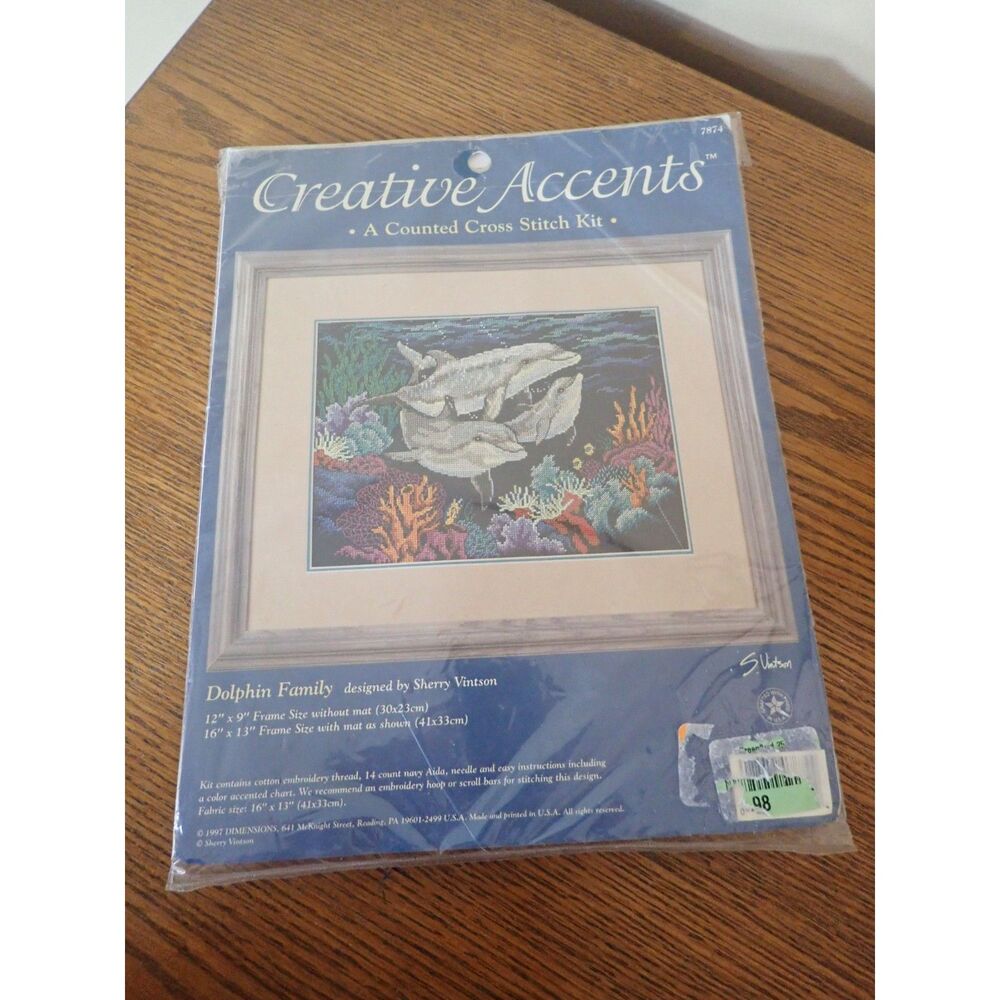 Creative Accents Cross Stitch Kit "Dolphin Family" #7874 Sealed Package NEW